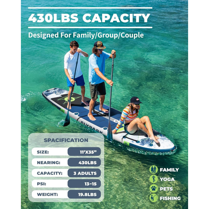 Надувна SUP дошка для плавання 335 см FLYPARK Ice Fog Gray
